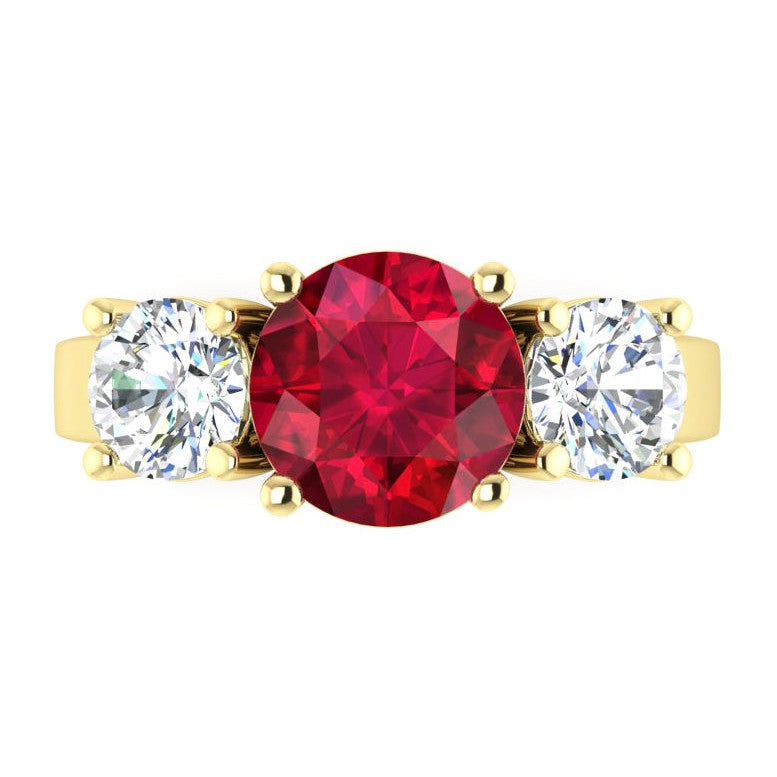 4 Ct Ruby And Round Diamond 3 Stone Ring White Gold Lady Jewelry