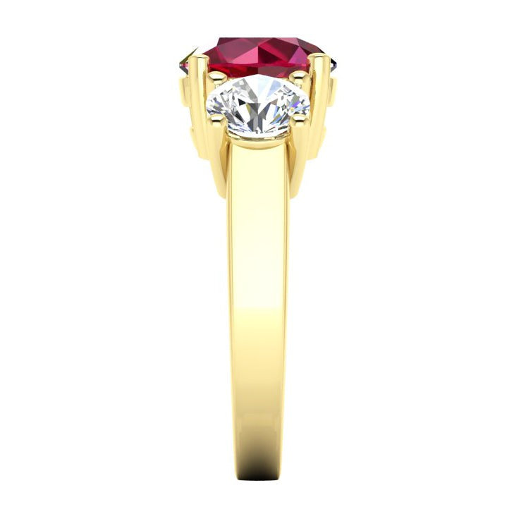 4 Ct Ruby And Round Diamond 3 Stone Ring White Gold Lady Jewelry