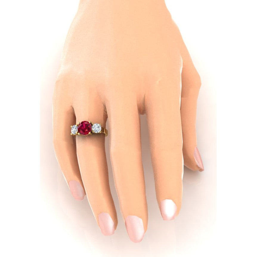 4 Ct Ruby And Round Diamond 3 Stone Ring White Gold Lady Jewelry