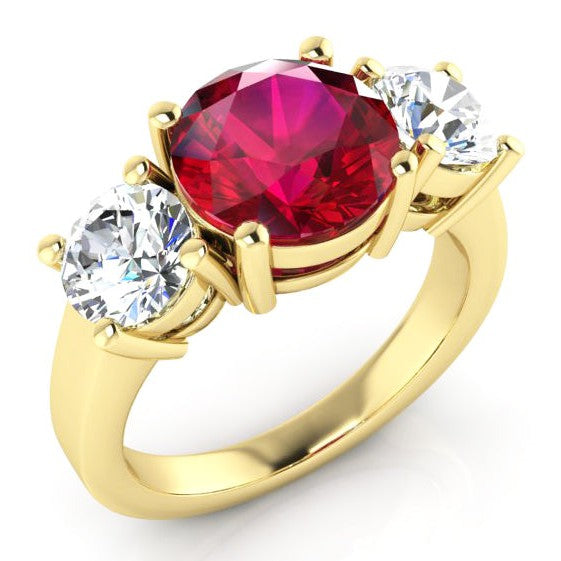 4 Ct Ruby And Round Diamond 3 Stone Ring White Gold Lady Jewelry