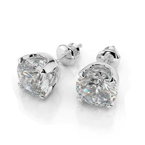 4 Ct Sparkling Round Real Diamond Studs White Gold Crown Setting Earrings