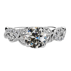 14K White Gold Milgrain Fine Diamond Accent Solitaire Ring 2 ct