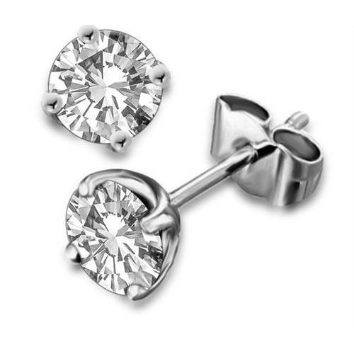 4 Prong Setting Round Cut Genuine Diamond Stud Earring Gold White 2.40 Ct.