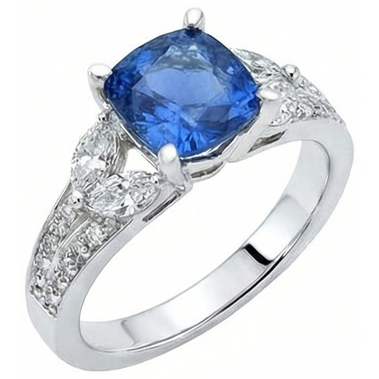 5.10 Ct Ceylon Blue Sapphire And Natural Earth Mined Diamond ( Not Lab Grown ) s Ring White Gold 14K