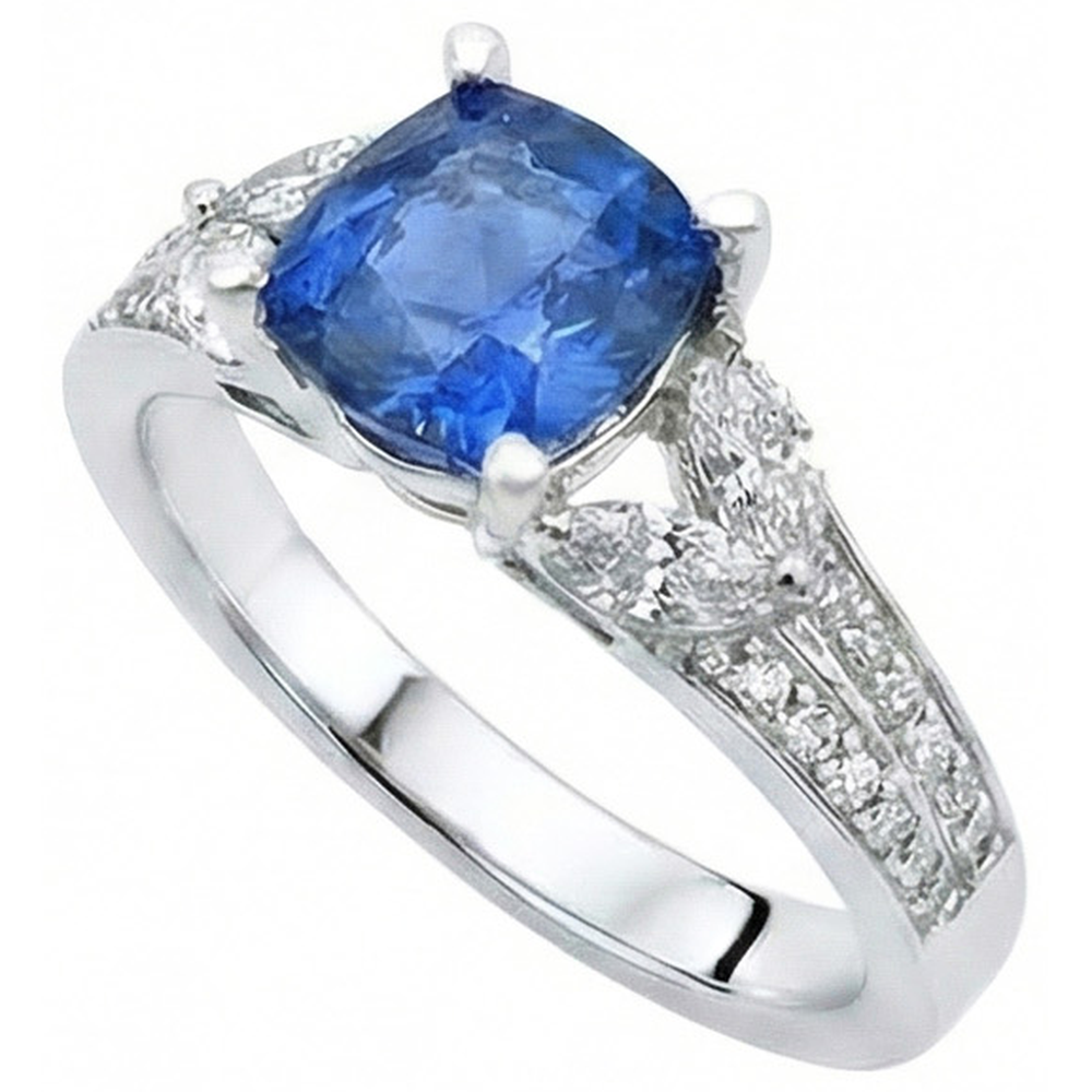 5.10 Ct Ceylon Blue Sapphire And Natural Earth Mined Diamond ( Not Lab Grown ) s Ring White Gold 14K