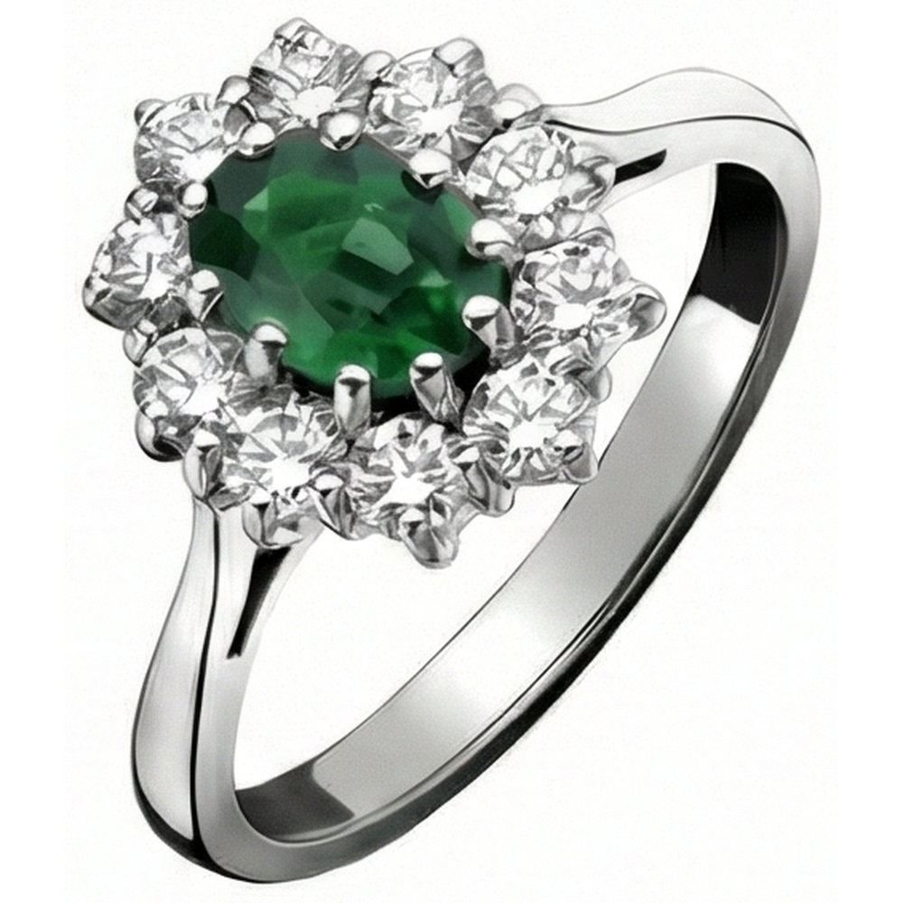 natural round emerald 5.25ct ring close up detail