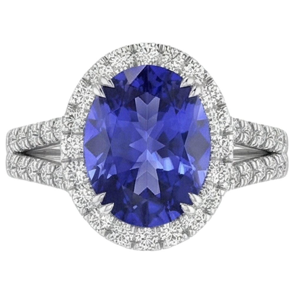 natural round tanzanite 5.25ct ring side angle