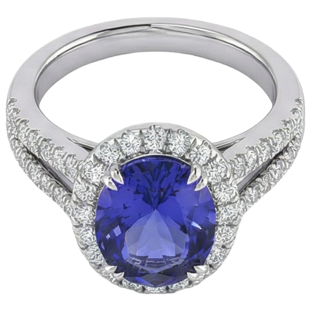 natural round tanzanite 5.25ct ring close up detail