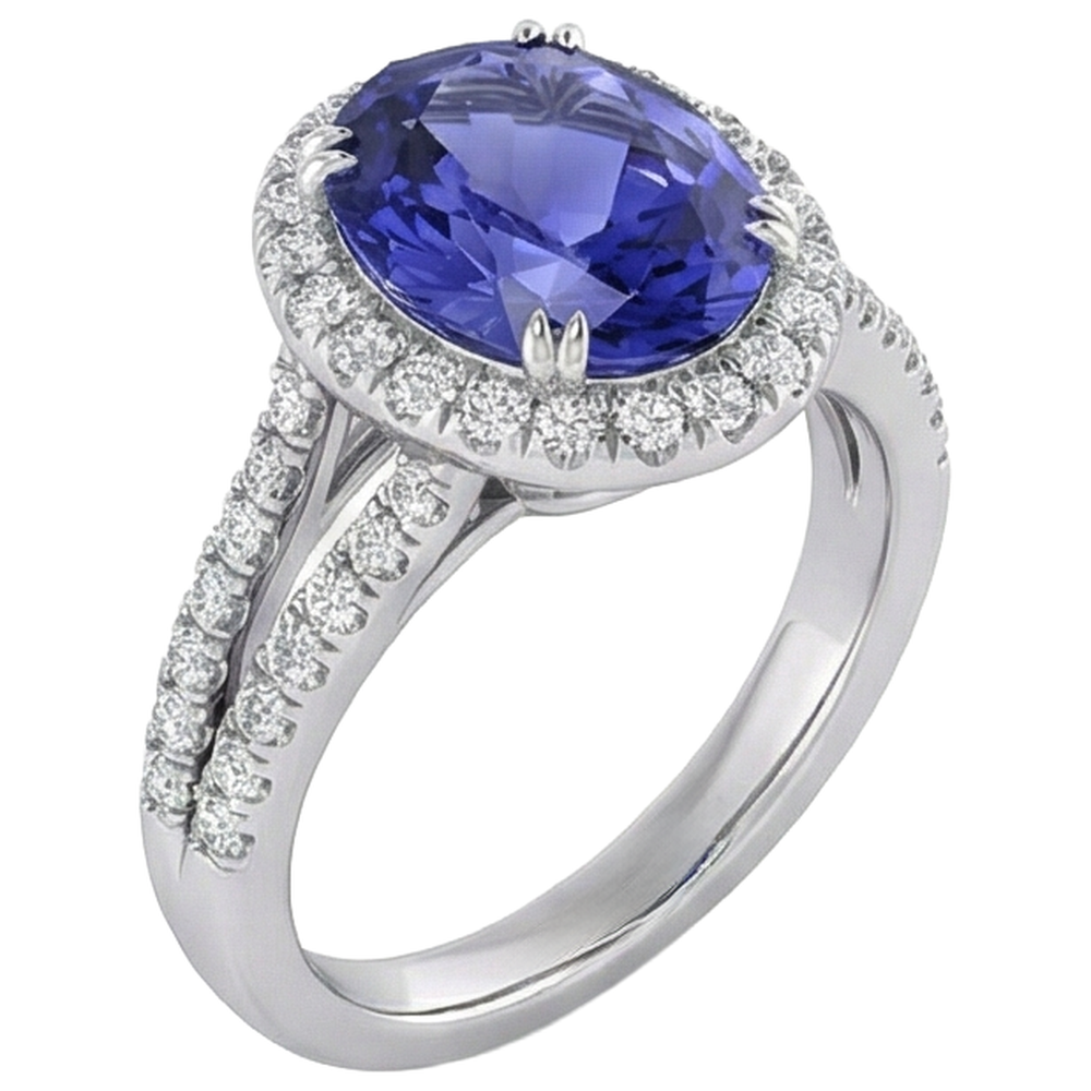 natural round tanzanite 5.25ct ring top view