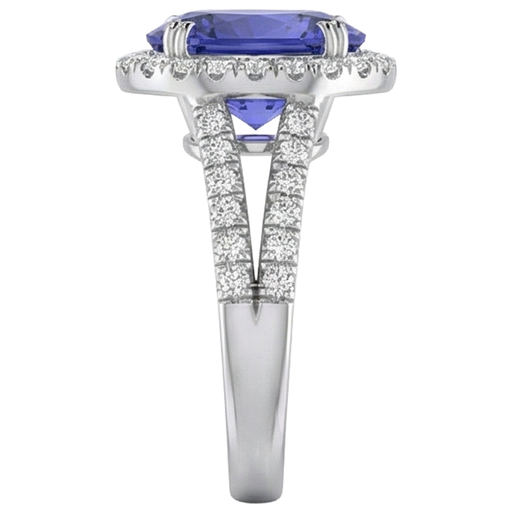 natural round tanzanite 5.25ct ring profile view