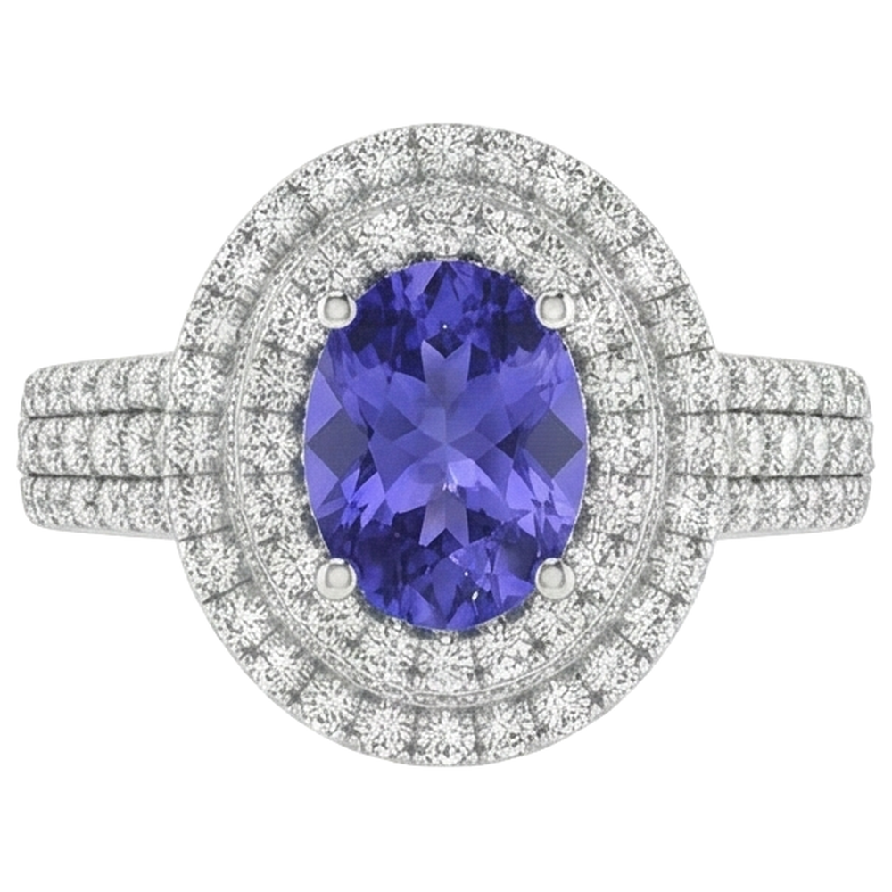 5.25 Ct Blue Tanzanite Halo Natural Earth Mined Diamond ( Not Lab Grown )s Ring White Gold 14K