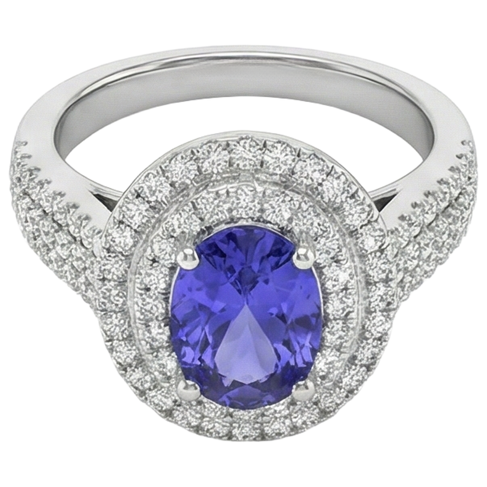5.25 Ct Blue Tanzanite Halo Natural Earth Mined Diamond ( Not Lab Grown )s Ring White Gold 14K
