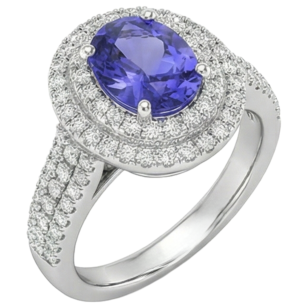 5.25 Ct Blue Tanzanite Halo Natural Earth Mined Diamond ( Not Lab Grown )s Ring White Gold 14K
