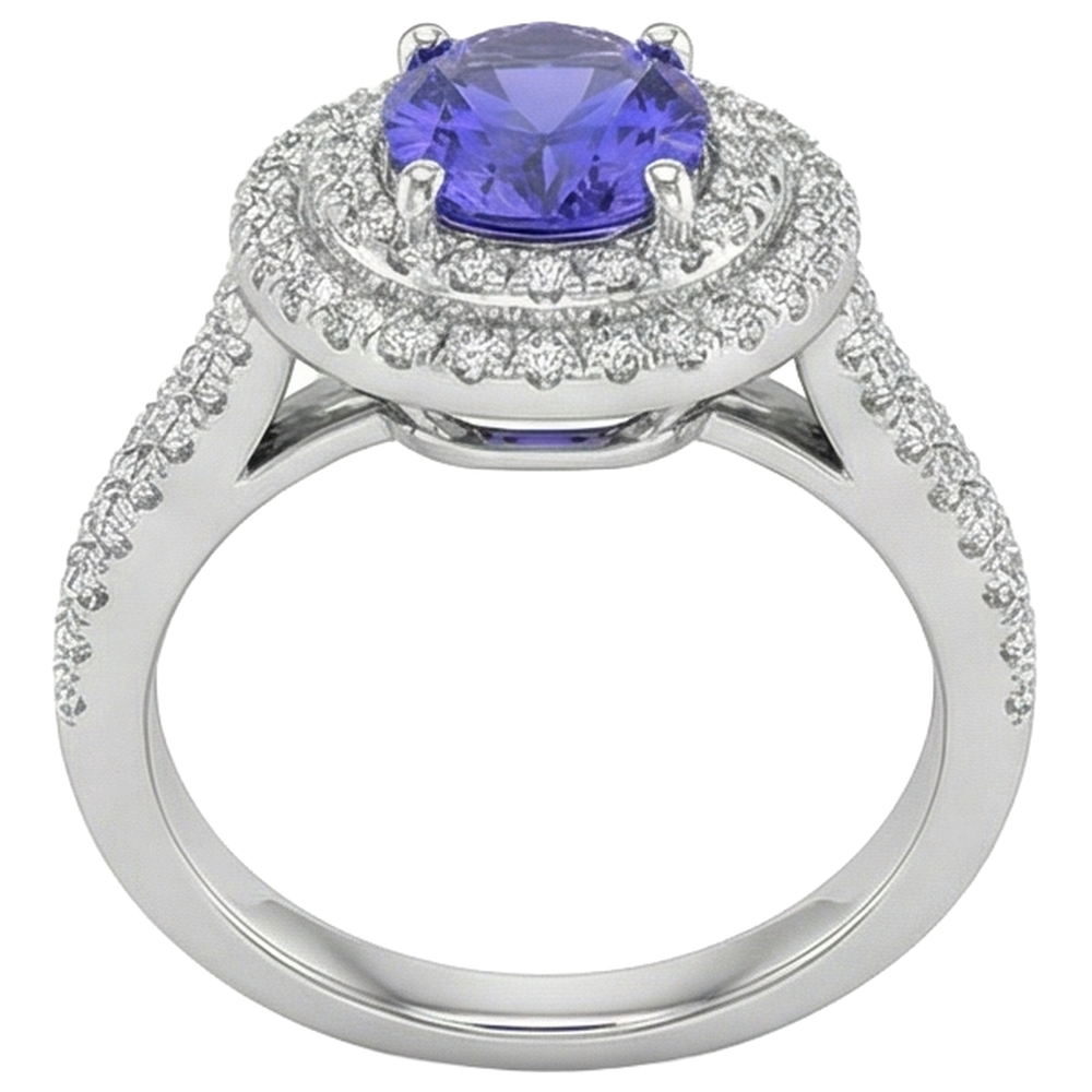 5.25 Ct Blue Tanzanite Halo Natural Earth Mined Diamond ( Not Lab Grown )s Ring White Gold 14K