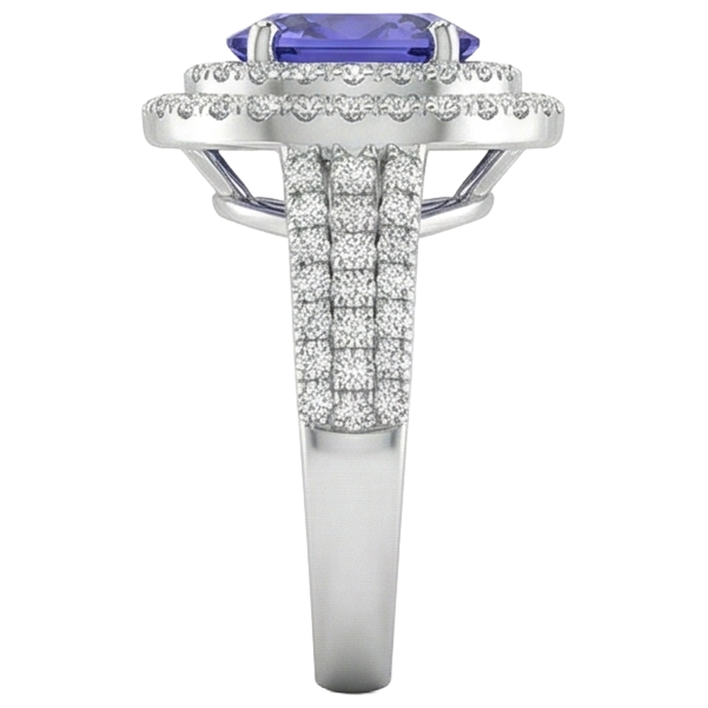 5.25 Ct Blue Tanzanite Halo Natural Earth Mined Diamond ( Not Lab Grown )s Ring White Gold 14K