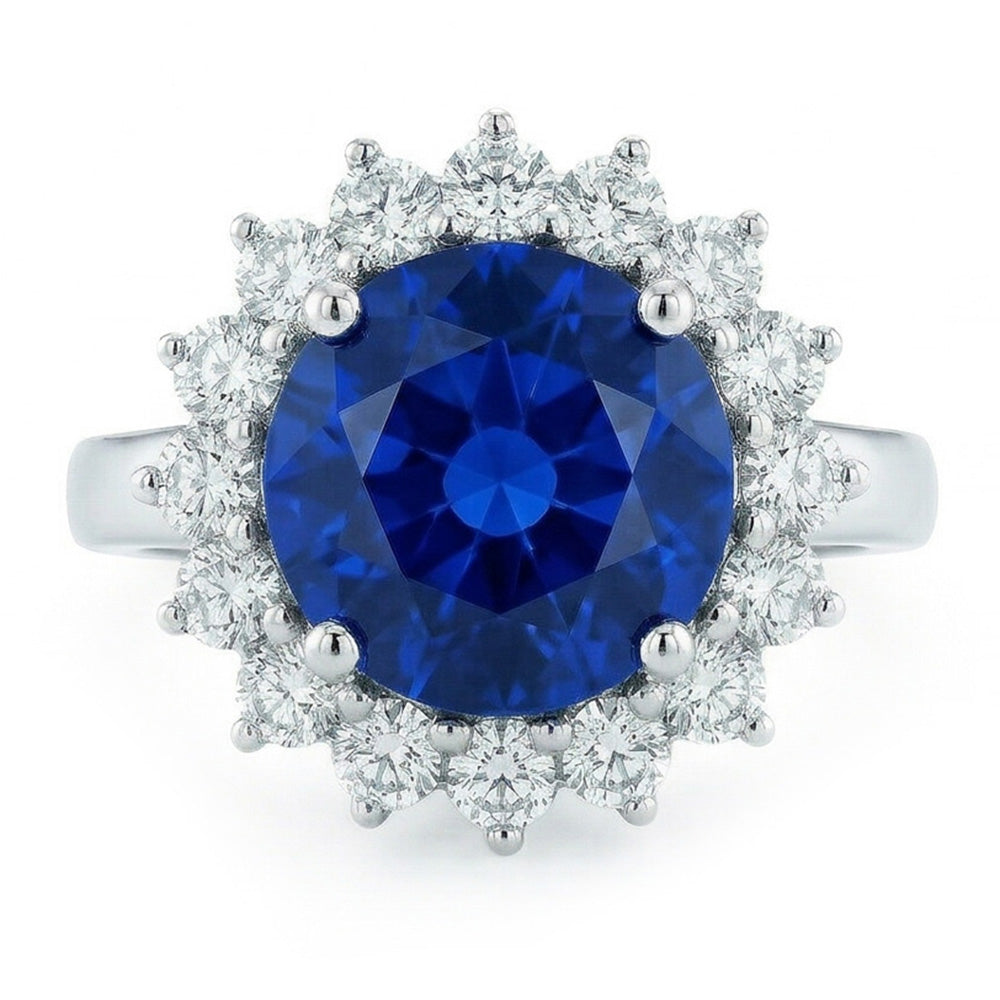 natural round sapphire 5.25ct ring close up detail