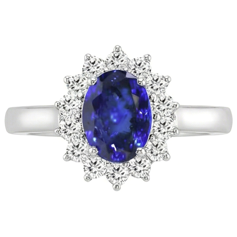 5.30 Carats Tanzanite Oval Natural Earth Mined Diamond ( Not Lab Grown ) s Ring White Gold 14K New