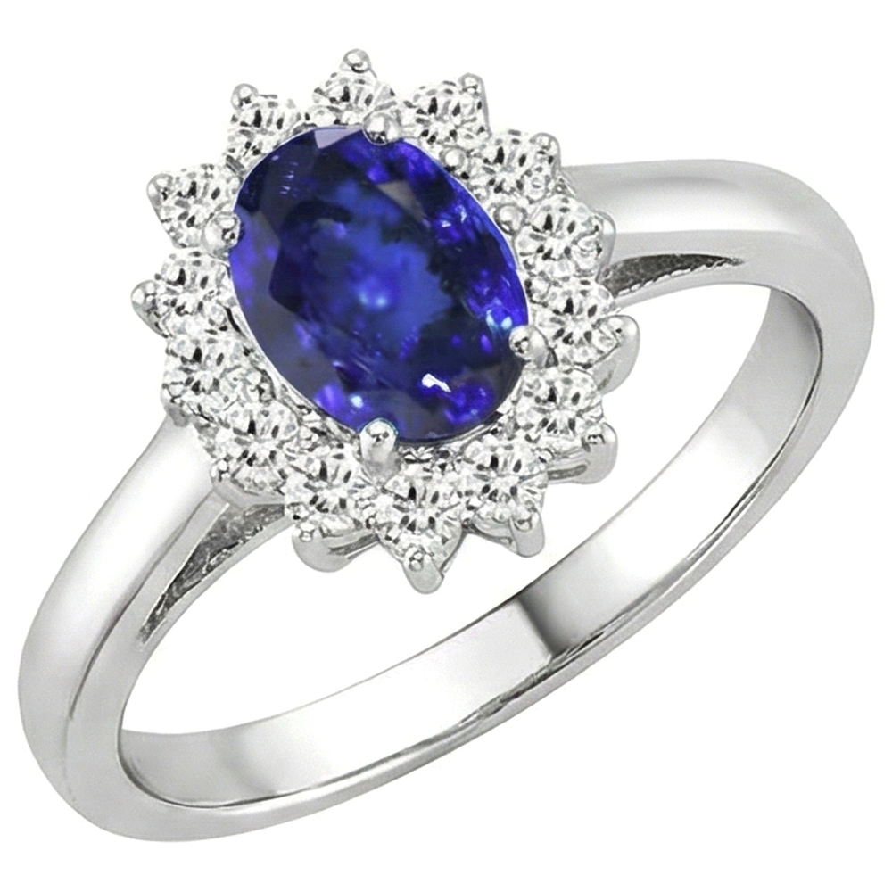 5.30 Carats Tanzanite Oval Natural Earth Mined Diamond ( Not Lab Grown ) s Ring White Gold 14K New