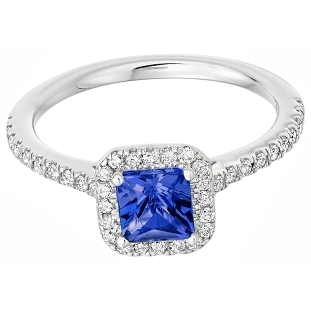 natural round tanzanite 5.30ct ring close up detail