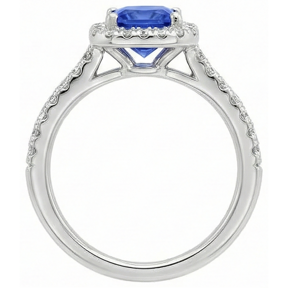 natural round tanzanite 5.30ct ring on white background