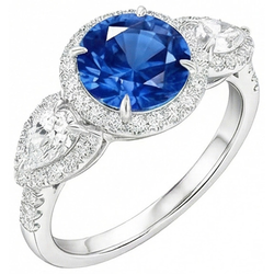 5.30 Ct Pear And Round Ceylon Sapphire Natural Earth Mined Diamond ( Not Lab Grown ) s Ring White Gold 14K
