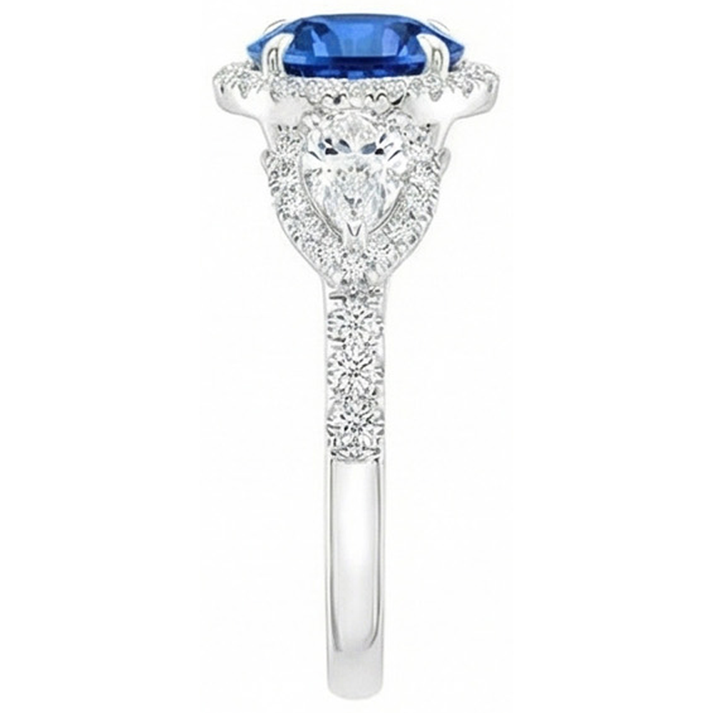 5.30 Ct Pear And Round Ceylon Sapphire Natural Earth Mined Diamond ( Not Lab Grown ) s Ring White Gold 14K