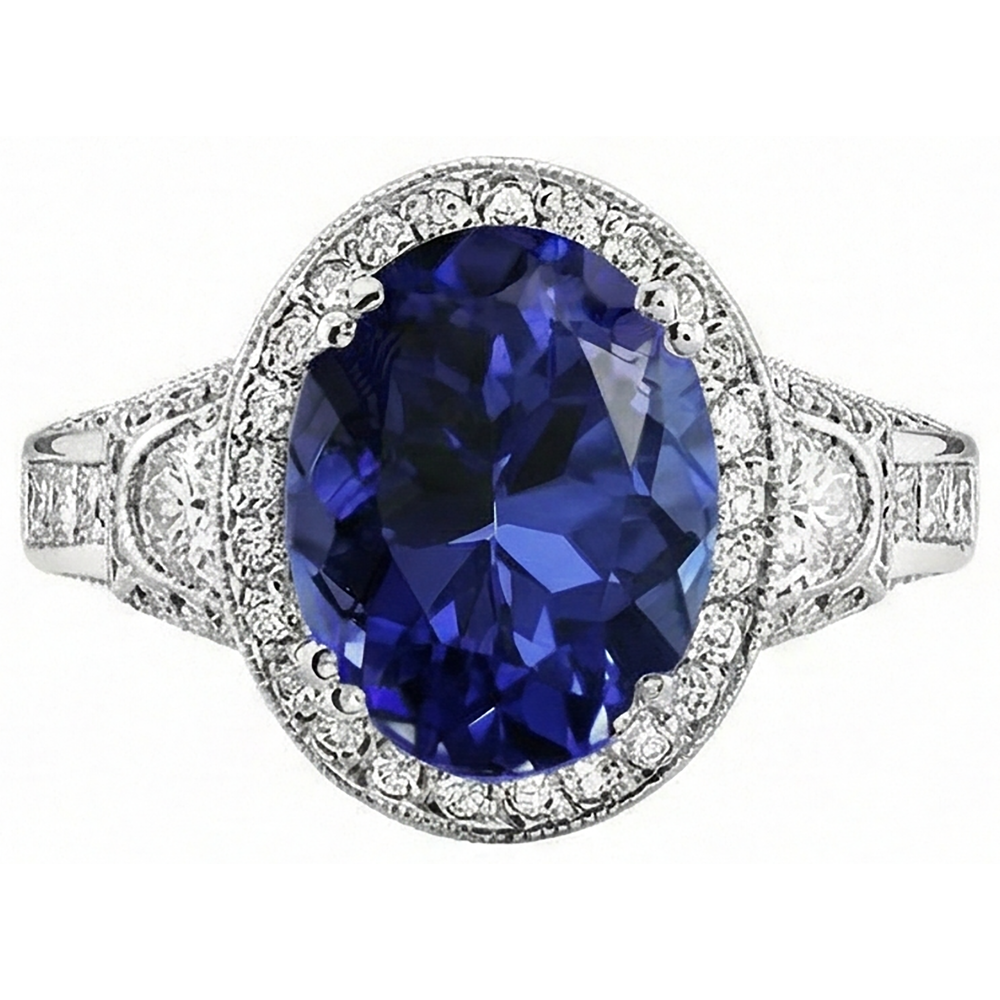5.40 Carat Oval Tanzanite Natural Earth Mined Diamond ( Not Lab Grown )  Engagament Ring Gold White 14K