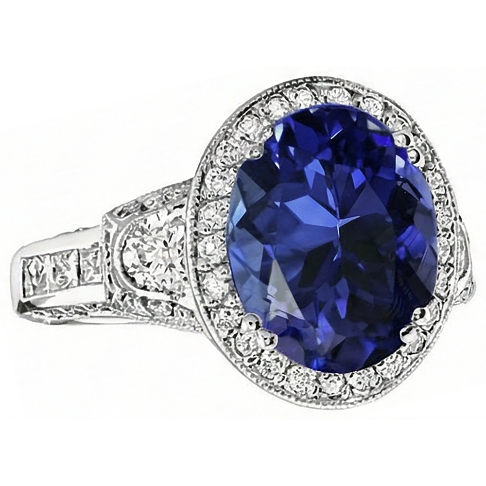 5.40 Carat Oval Tanzanite Natural Earth Mined Diamond ( Not Lab Grown )  Engagament Ring Gold White 14K