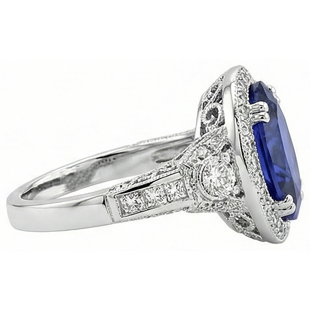 5.40 Carat Oval Tanzanite Natural Earth Mined Diamond ( Not Lab Grown )  Engagament Ring Gold White 14K