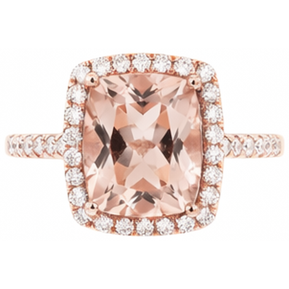 5.45 Ct Morganite Fancy Ring With Small Natural Earth Mined Diamond ( Not Lab Grown ) s 14K Rose Gold