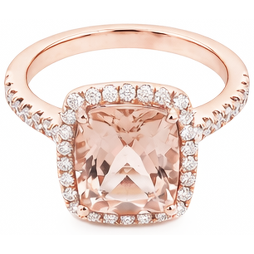 5.45 Ct Morganite Fancy Ring With Small Natural Earth Mined Diamond ( Not Lab Grown ) s 14K Rose Gold
