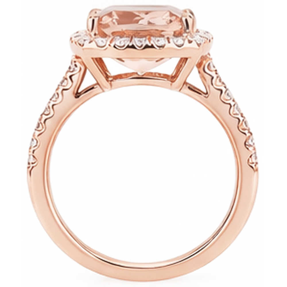 5.45 Ct Morganite Fancy Ring With Small Natural Earth Mined Diamond ( Not Lab Grown ) s 14K Rose Gold