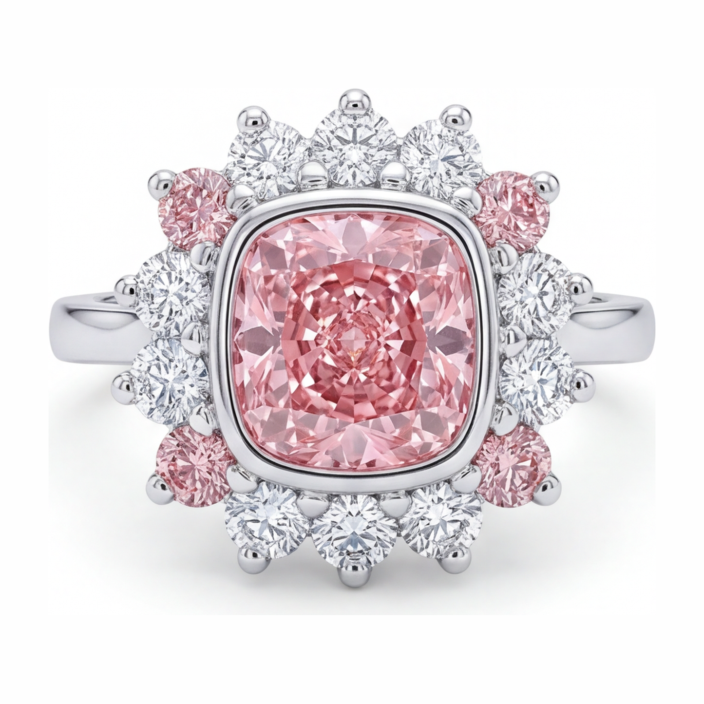 Fancy Pink Diamond 5.5 Carat Lab Grown Cushion Halo Ring 14K White Gold