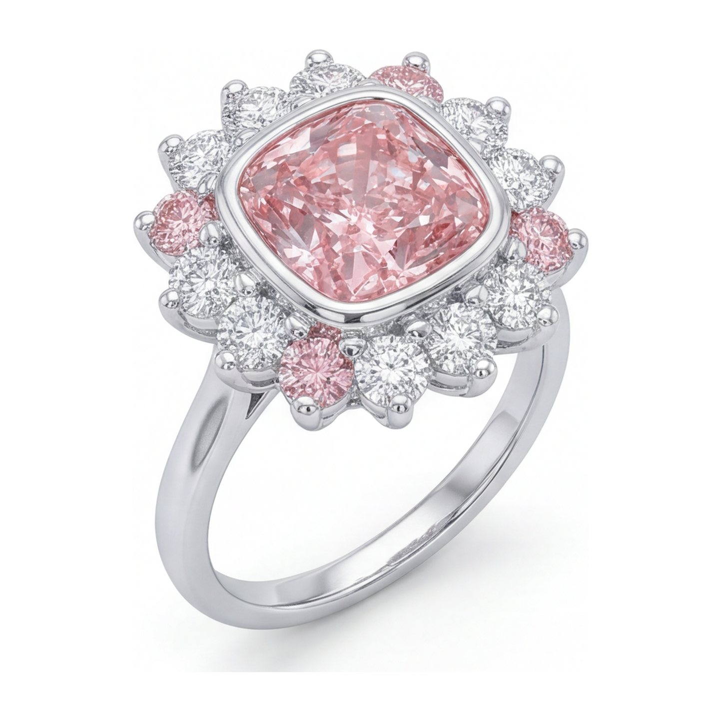 Fancy Pink Diamond 5.5 Carat Lab Grown Cushion Halo Ring 14K White Gold