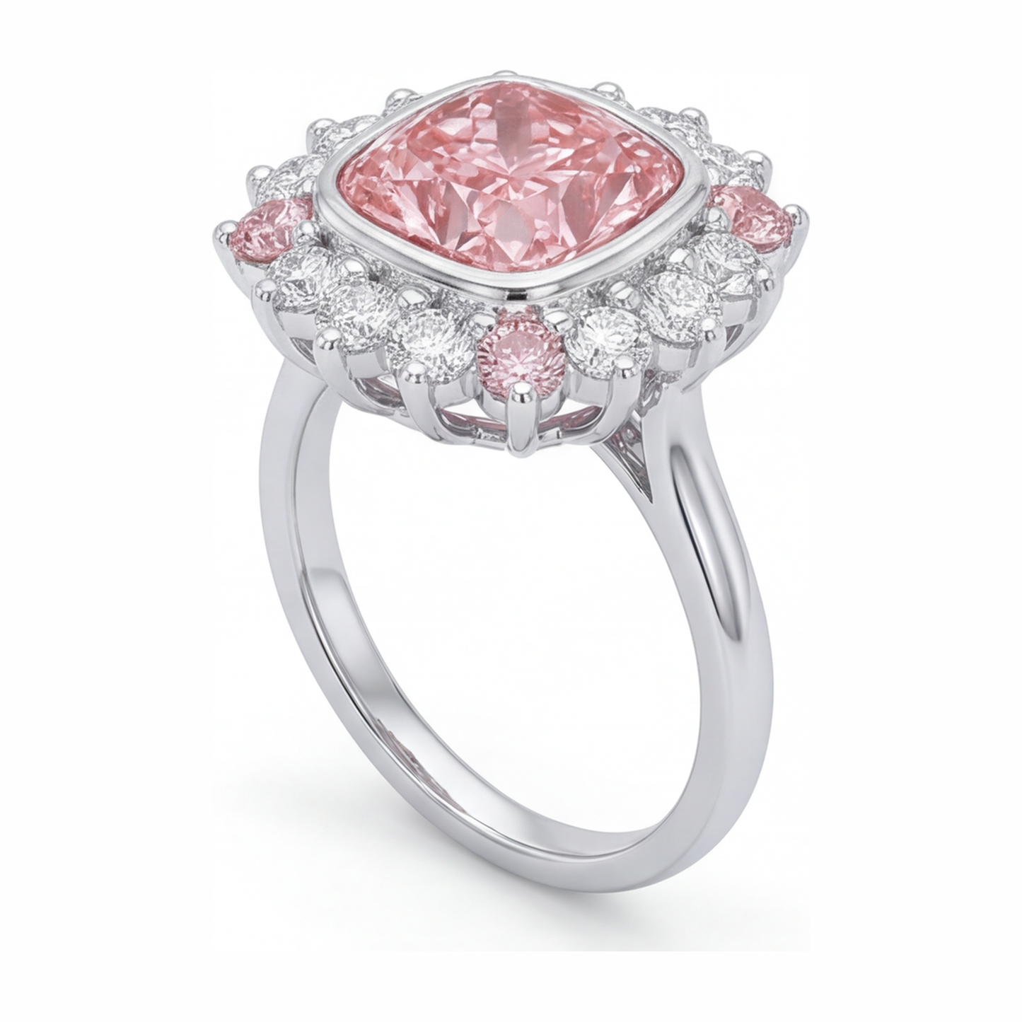 Fancy Pink Diamond 5.5 Carat Lab Grown Cushion Halo Ring 14K White Gold