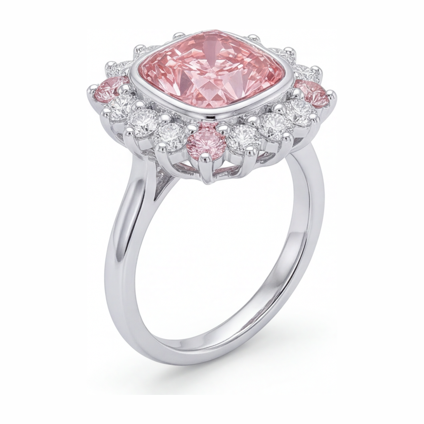 Fancy Pink Diamond 5.5 Carat Lab Grown Cushion Halo Ring 14K White Gold