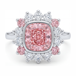 Fancy Pink Diamond 5.5 Carat Lab Grown Cushion Halo Ring 14K White Gold