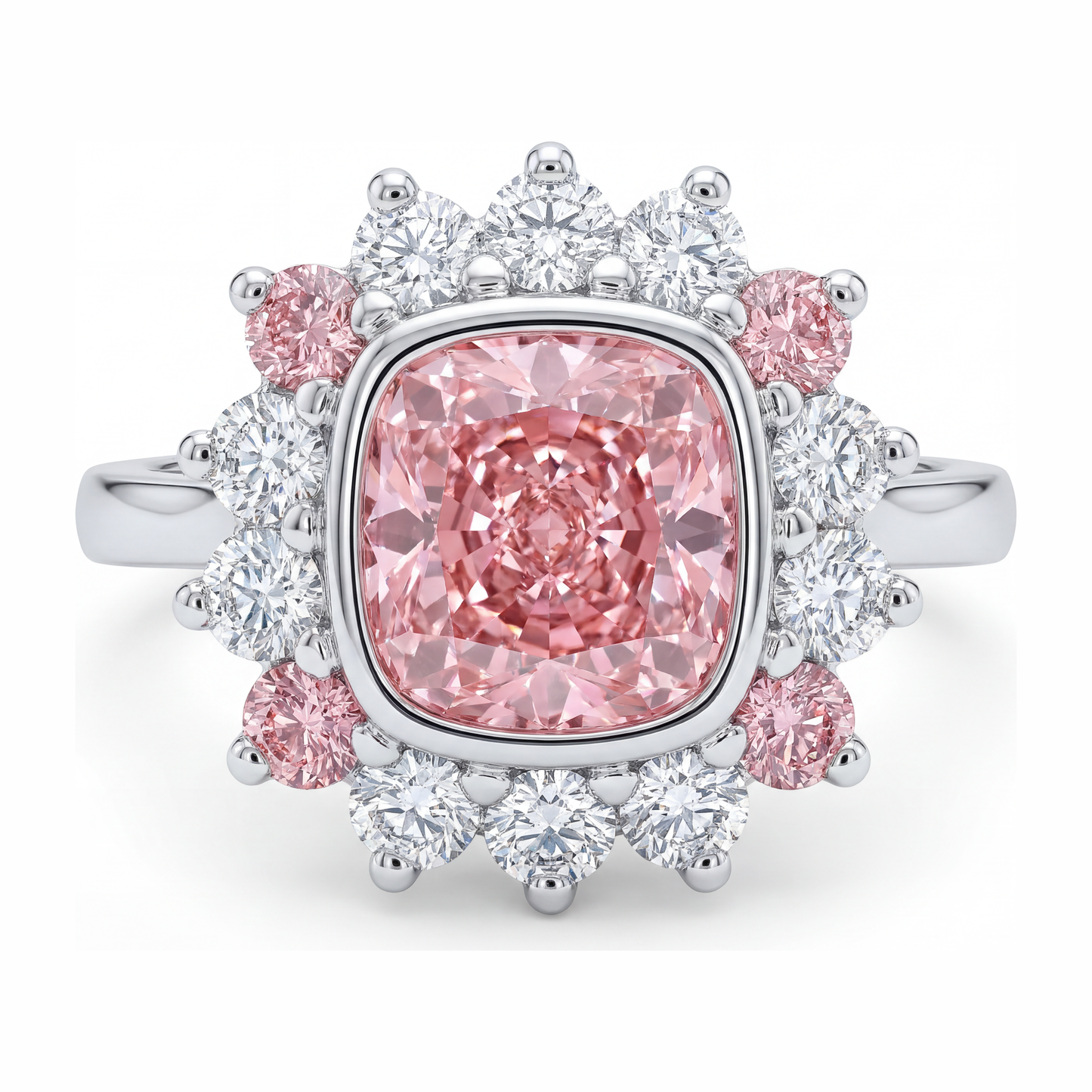 Fancy Pink Diamond 5.5 Carat Lab Grown Cushion Halo Ring 14K White Gold
