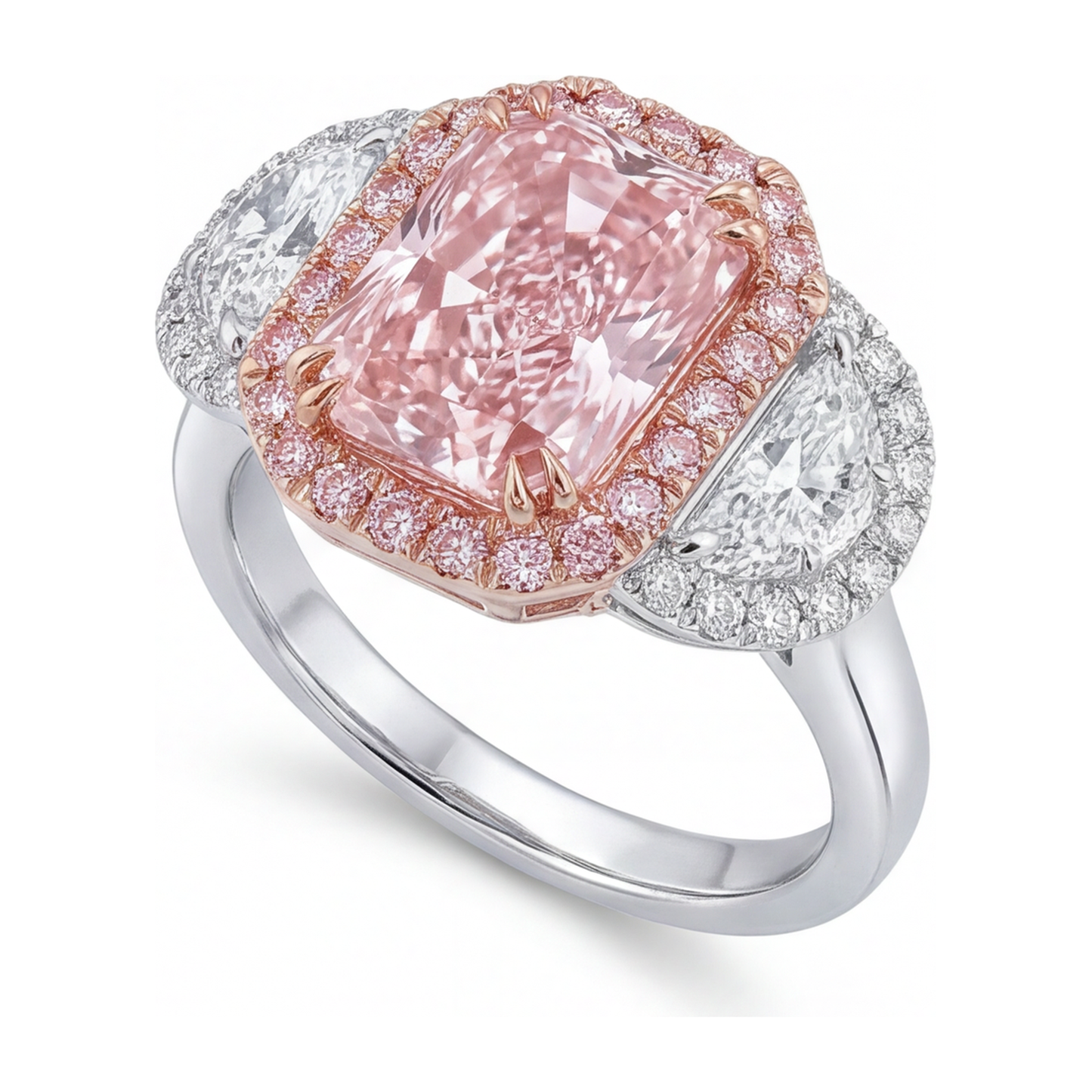 Pink Diamond Engagement Ring 5.5 Carat Lab Grown Radiant Halo Plain 14K White Gold