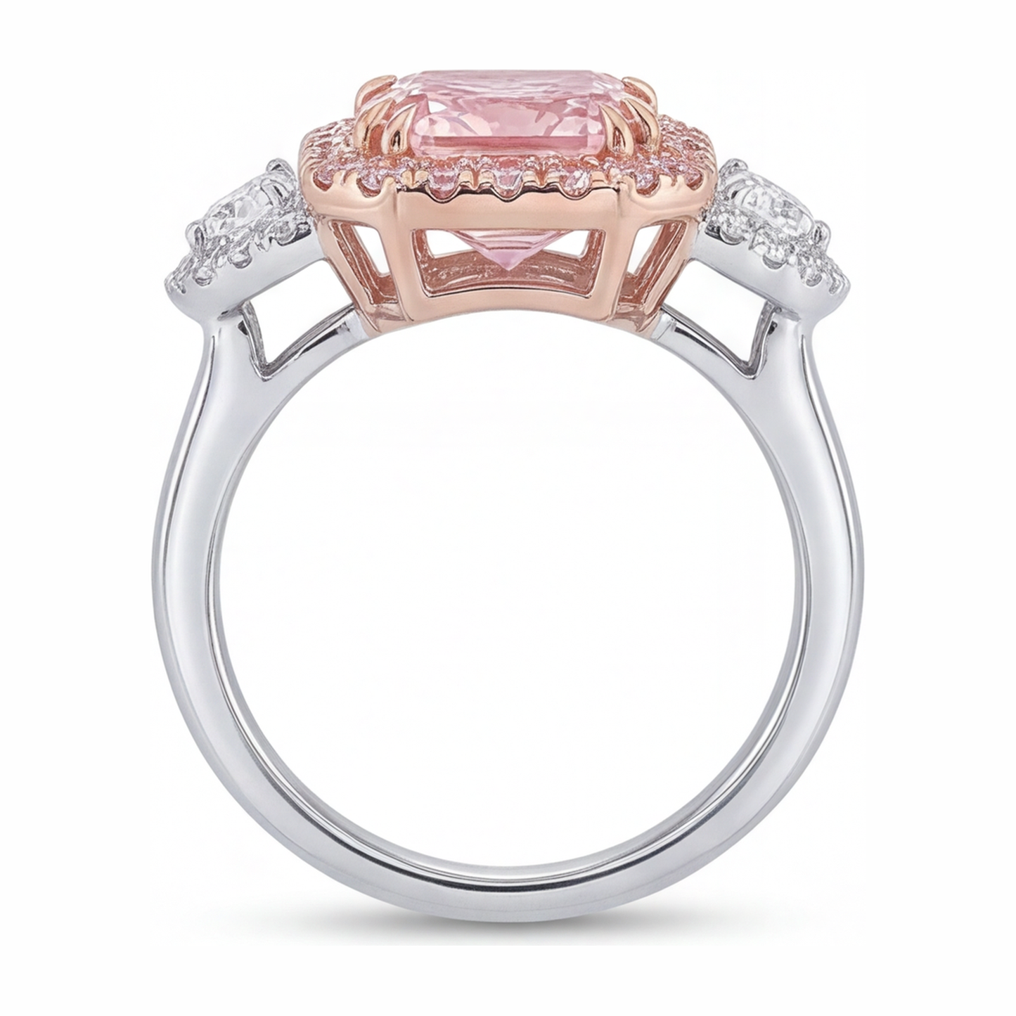 Pink Diamond Engagement Ring 5.5 Carat Lab Grown Radiant Halo Plain 14K White Gold