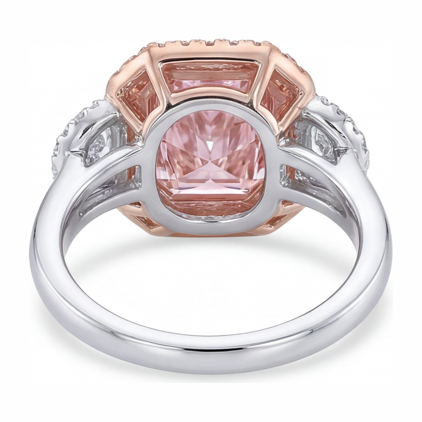Pink Diamond Engagement Ring 5.5 Carat Lab Grown Radiant Halo Plain 14K White Gold