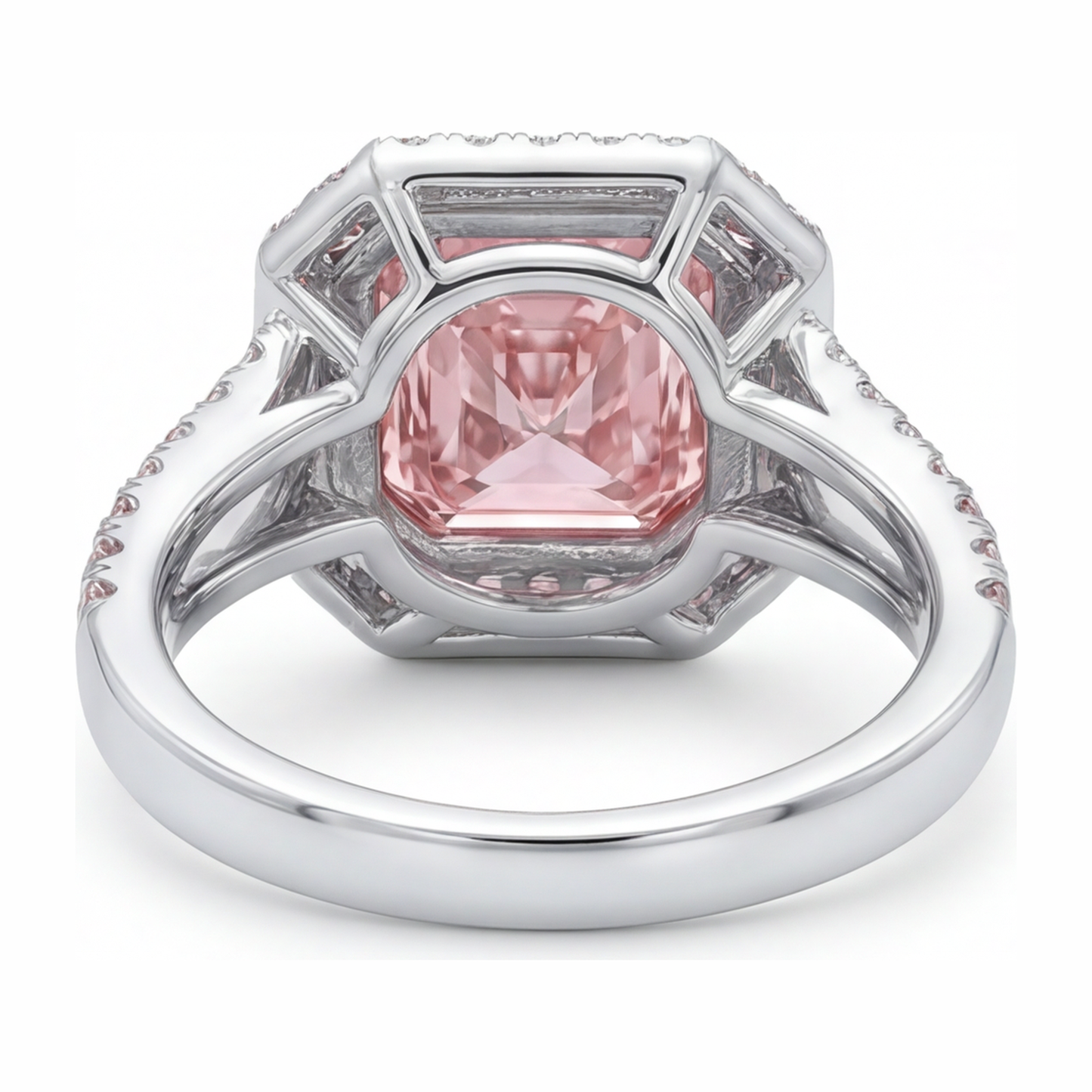 Pink Engagement Ring 5.5 Carat Lab Grown Radiant Diamond Halo Split Shank 14K White Gold
