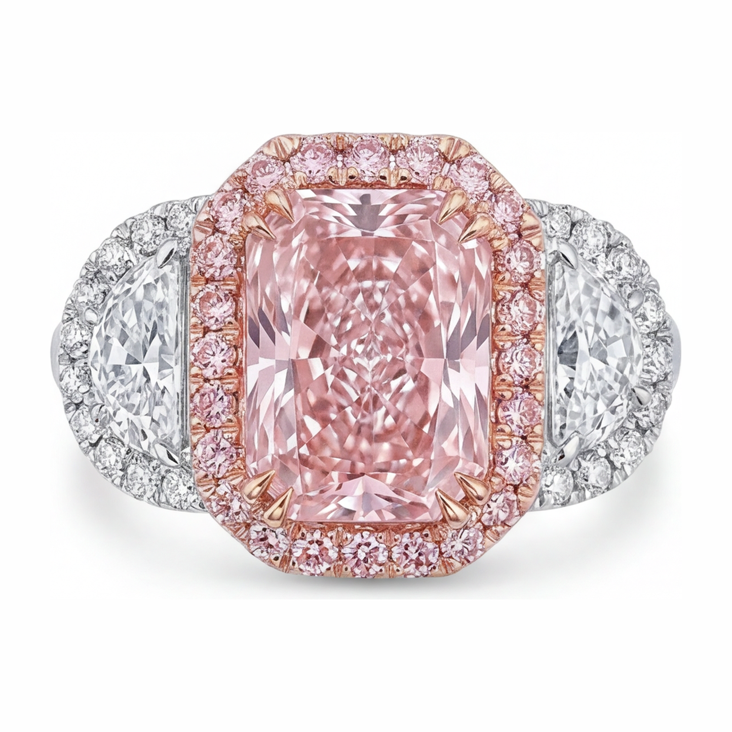 Pink Diamond Engagement Ring 5.5 Carat Lab Grown Radiant Halo Plain 14K White Gold