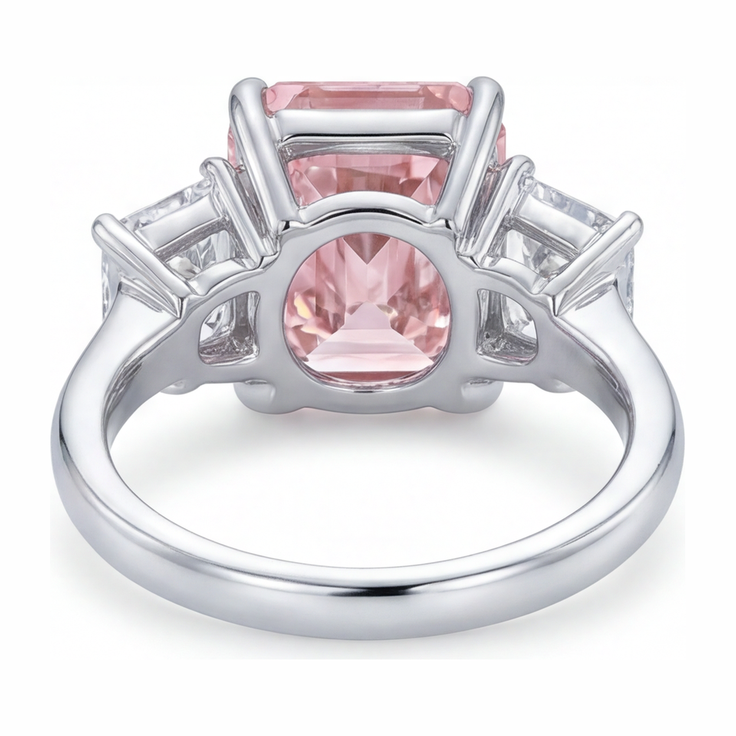 Pink Stone Engagement Ring 5.5 Carat Lab Grown Radiant Diamond Three Cathedral 14K White Gold