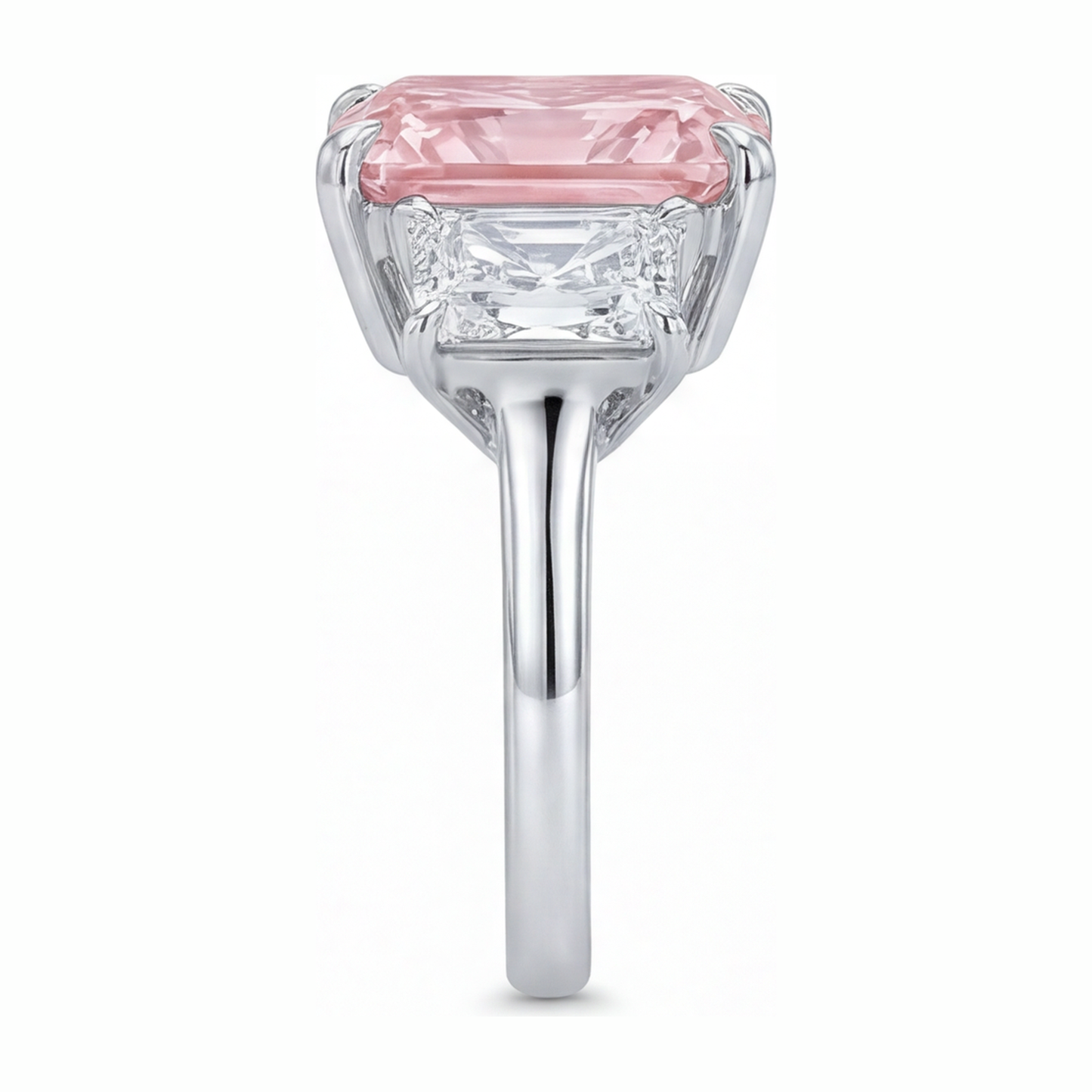 Pink Stone Engagement Ring 5.5 Carat Lab Grown Radiant Diamond Three Cathedral 14K White Gold