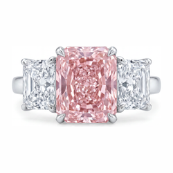 Pink Stone Engagement Ring 5.5 Carat Lab Grown Radiant Diamond Three Cathedral 14K White Gold