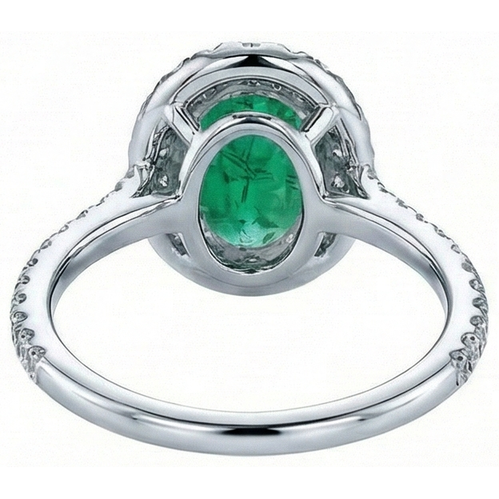 5.50 Carats Green Emerald And Natural Earth Mined Diamonds Engagement Ring Two Tone Gold 14K