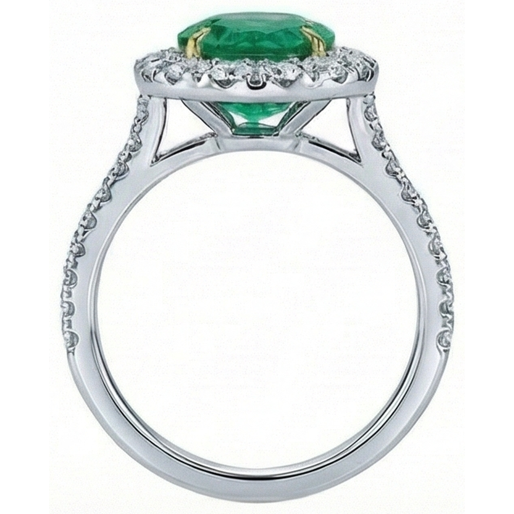 5.50 Carats Green Emerald And Natural Earth Mined Diamonds Engagement Ring Two Tone Gold 14K