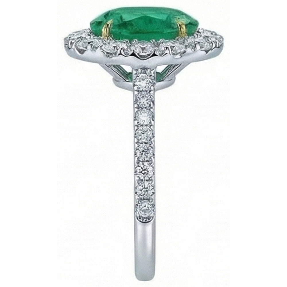 5.50 Carats Green Emerald And Natural Earth Mined Diamonds Engagement Ring Two Tone Gold 14K
