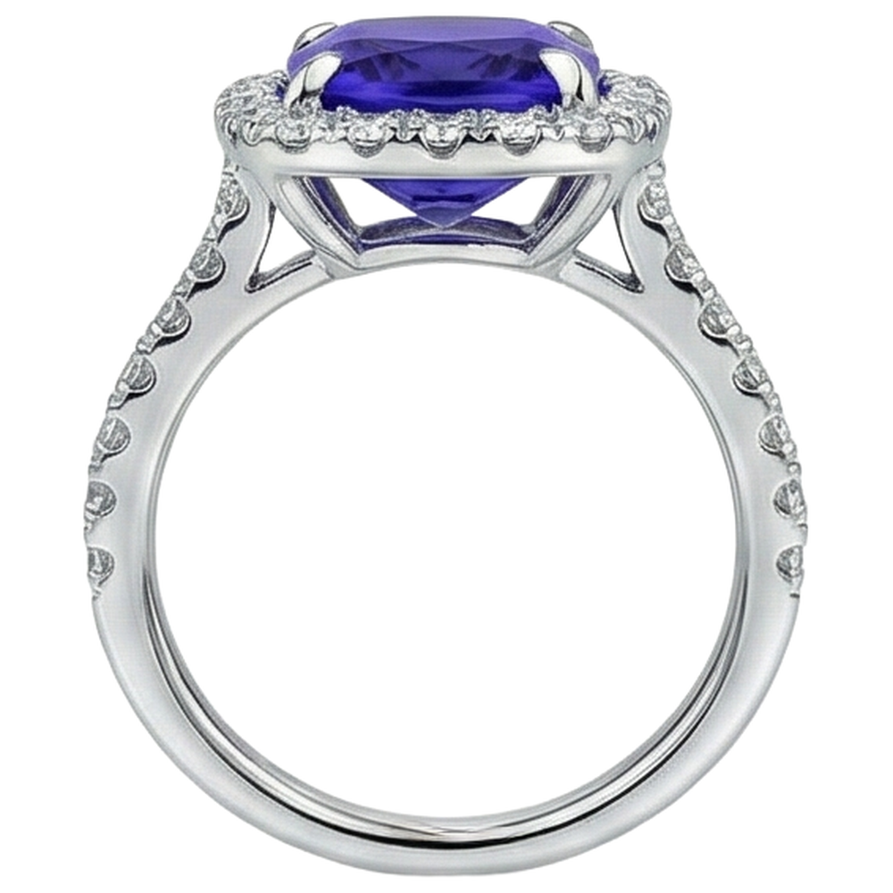 5.50 Ct Cushion Tanzanite With Round Natural Earth Mined Diamond ( Not Lab Grown )s Ring Gold